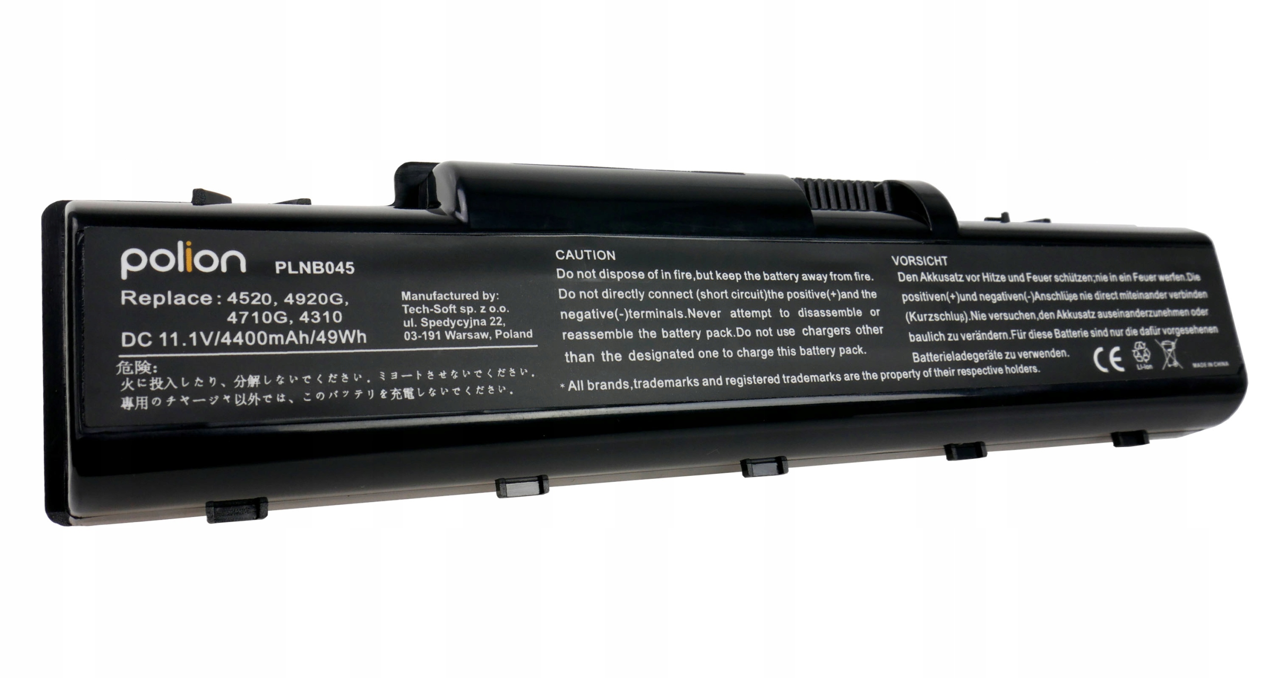 Czarna bateria do laptopa Polion, model PLNB045, 11.1V/4400mAh.