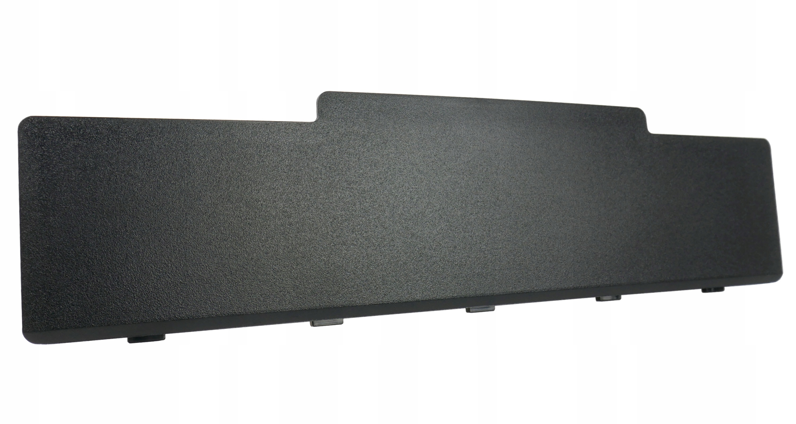 Czarna, prostokątna obudowa baterii laptopa o teksturowanej powierzchni.