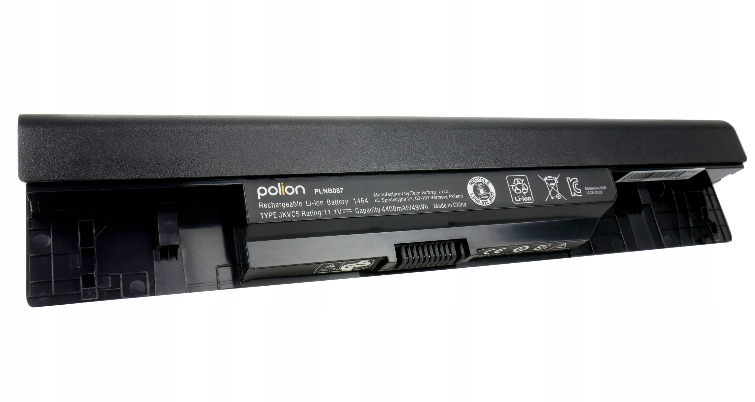 Czarna bateria do laptopa z napisem: Polion, PLNB087, Li-ion, 4400mAh.