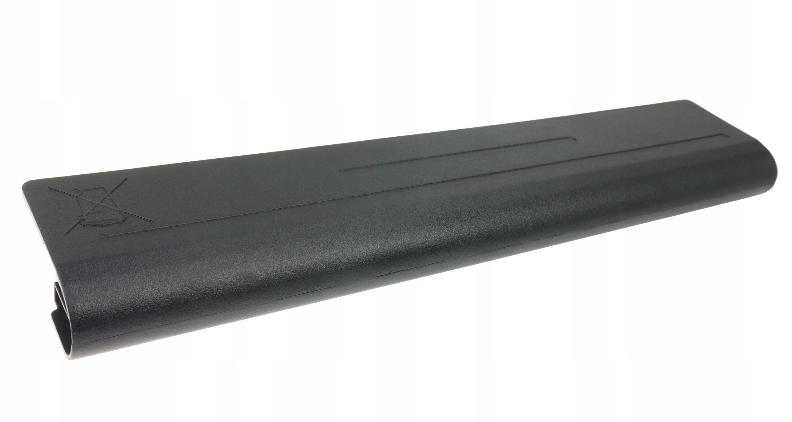 Czarna bateria z symbolem ostrzegawczym na białym tle.