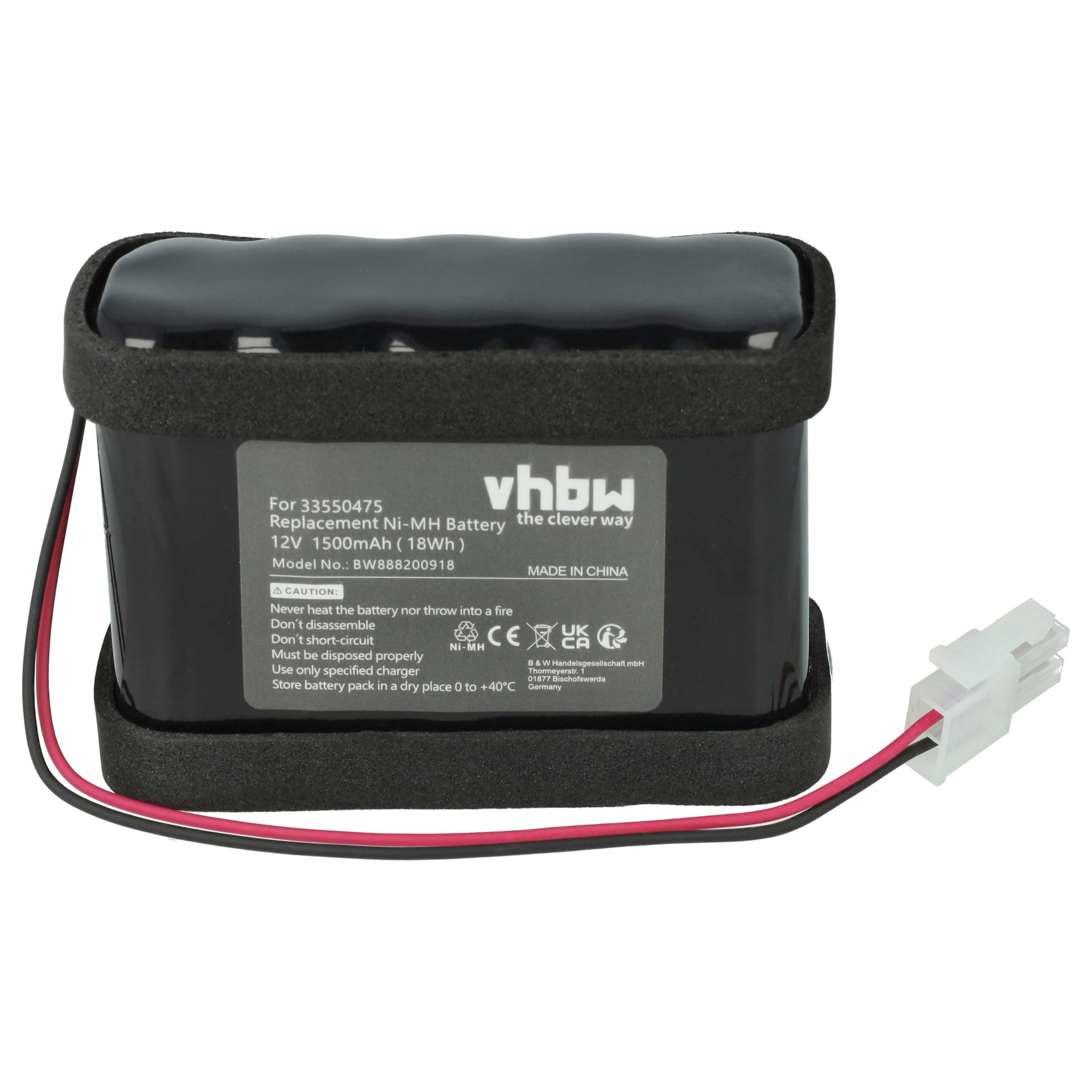 Ein schwarzer Ni-MH-Akku mit Kabeln und Stecker, 12V 1500mAh.