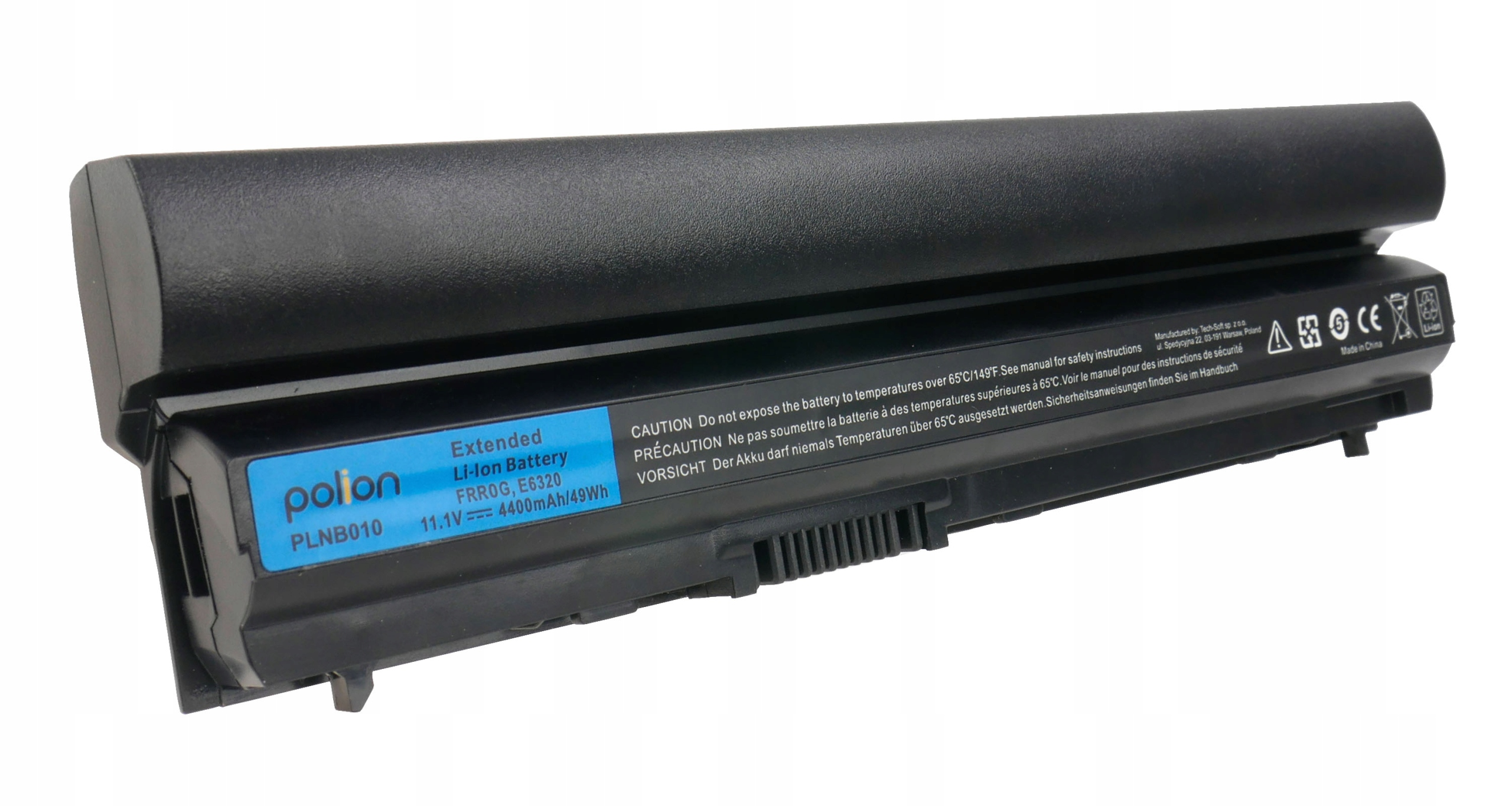 Czarna bateria do laptopa z niebieską etykietą. Model PLNB010. 11.1V, 4400mAh.