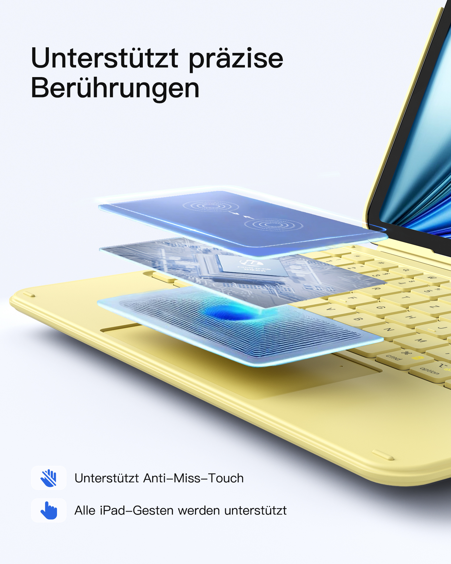 Gelbes Keyboard mit Touchscreen-Technologie-Grafik.