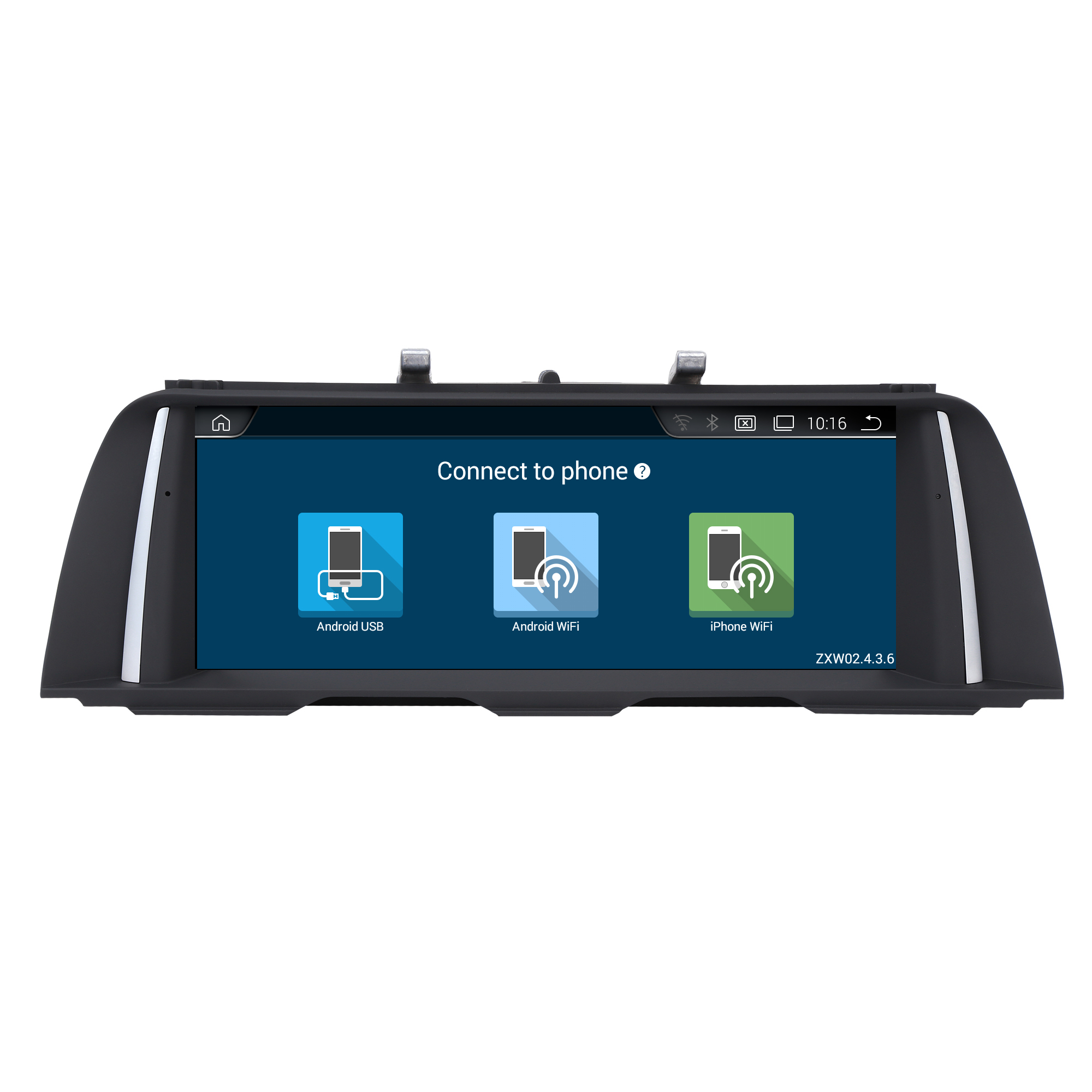 Ein Auto-Infotainment-Bildschirm zeigt Optionen zum Verbinden von Telefonen.