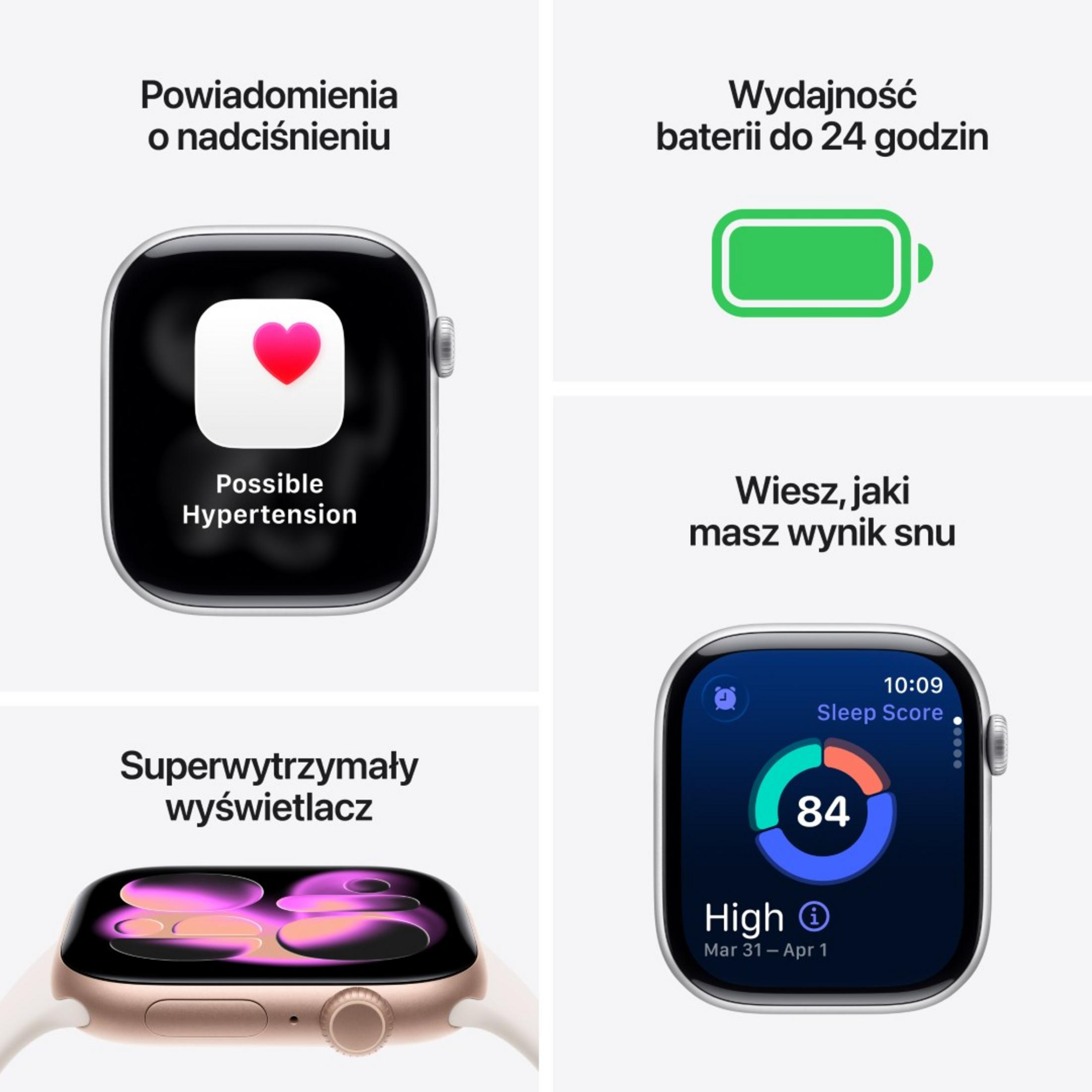 Uno smartwatch mostra notifiche, durata batteria, punteggio sonno e display resistente.