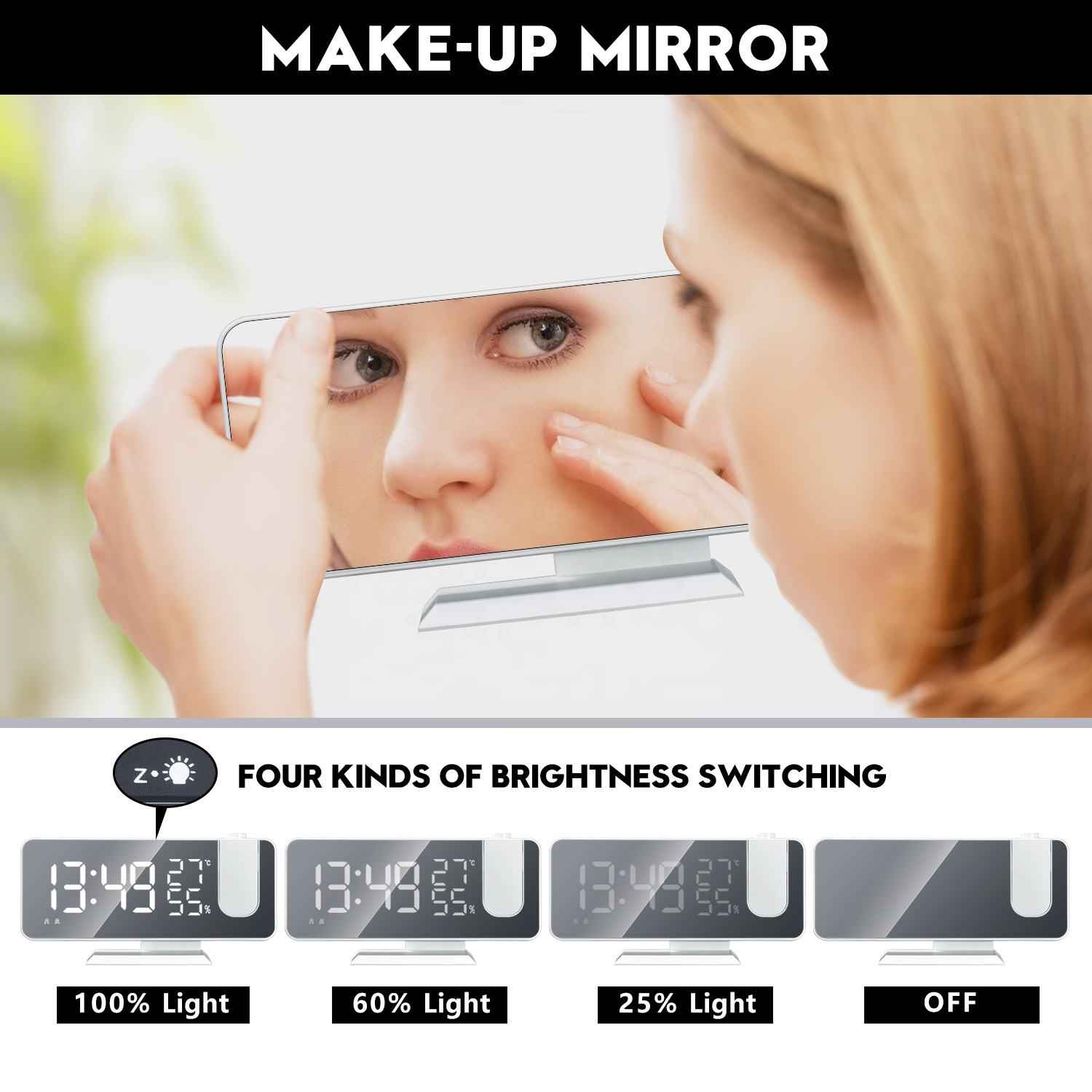 Make-up Spiegel mit digitaler Uhr und vier Helligkeitsstufen.