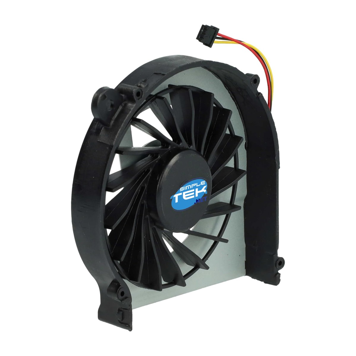 Una ventola nera per laptop con accenti blu e fili.