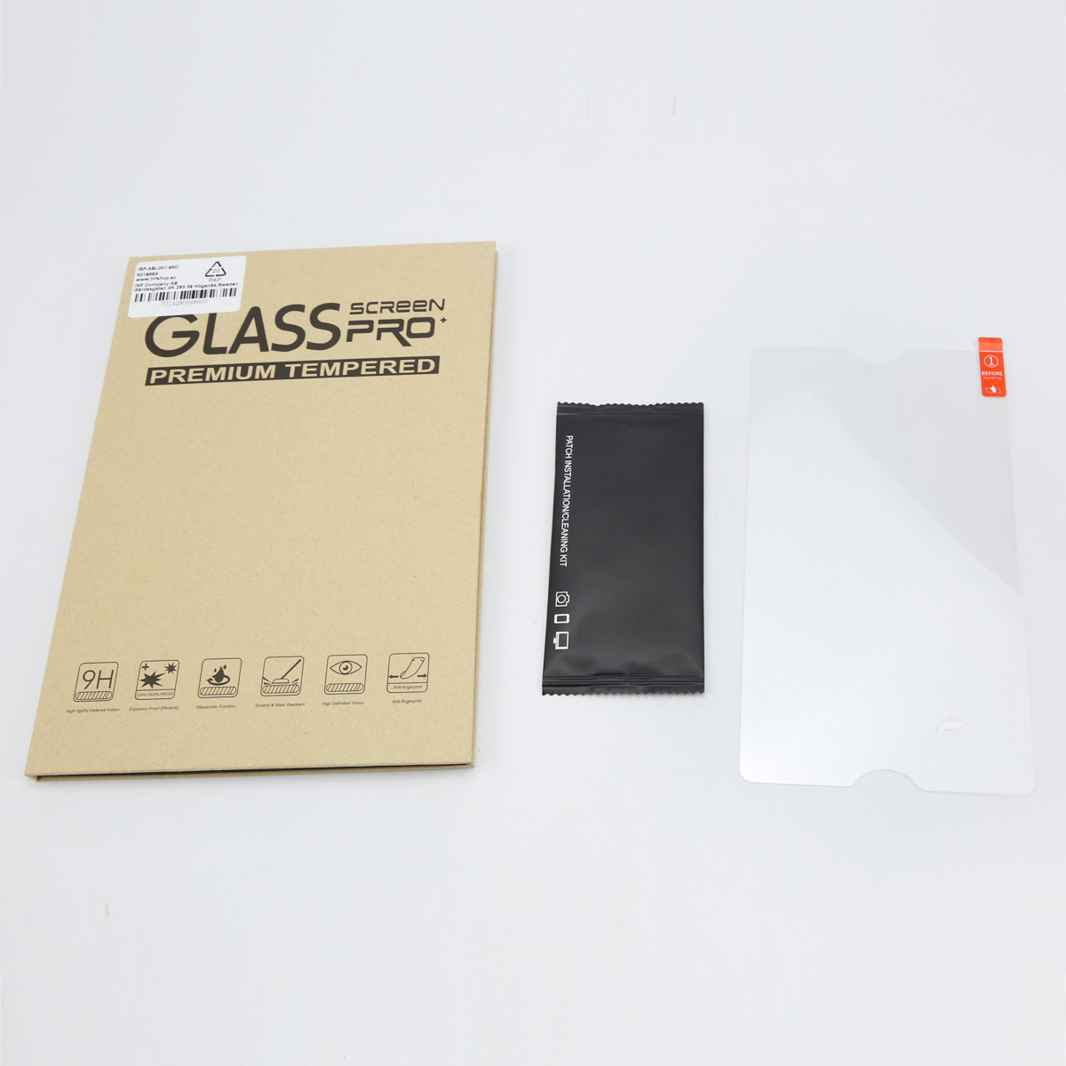 Pudełko "GLASS PRO", czarna saszetka i folia ochronna na ekran.