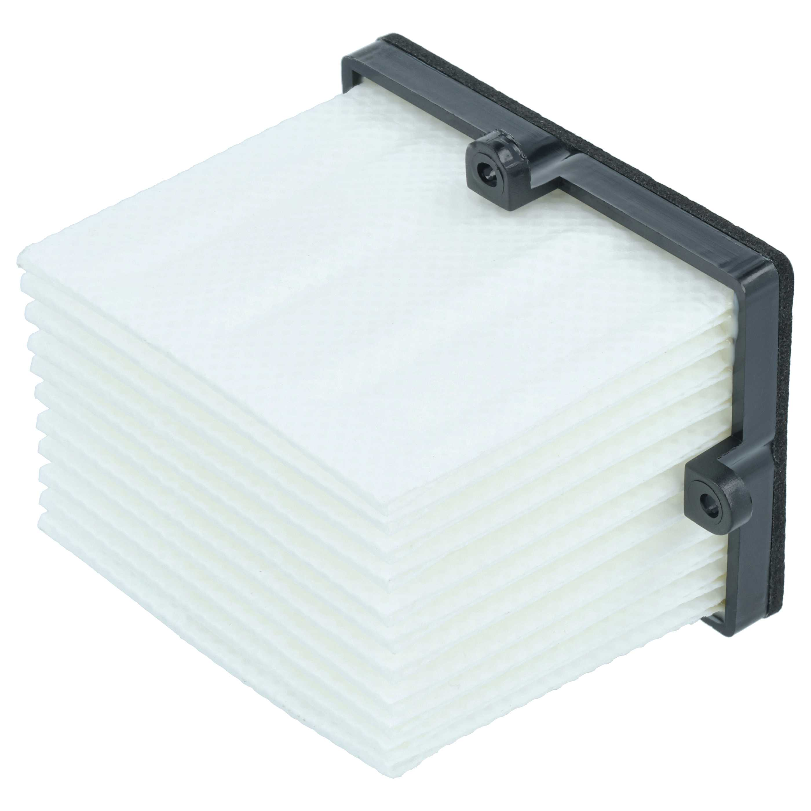 Ein weißer, gefalteter Filter mit schwarzem Rahmen und Dichtung.