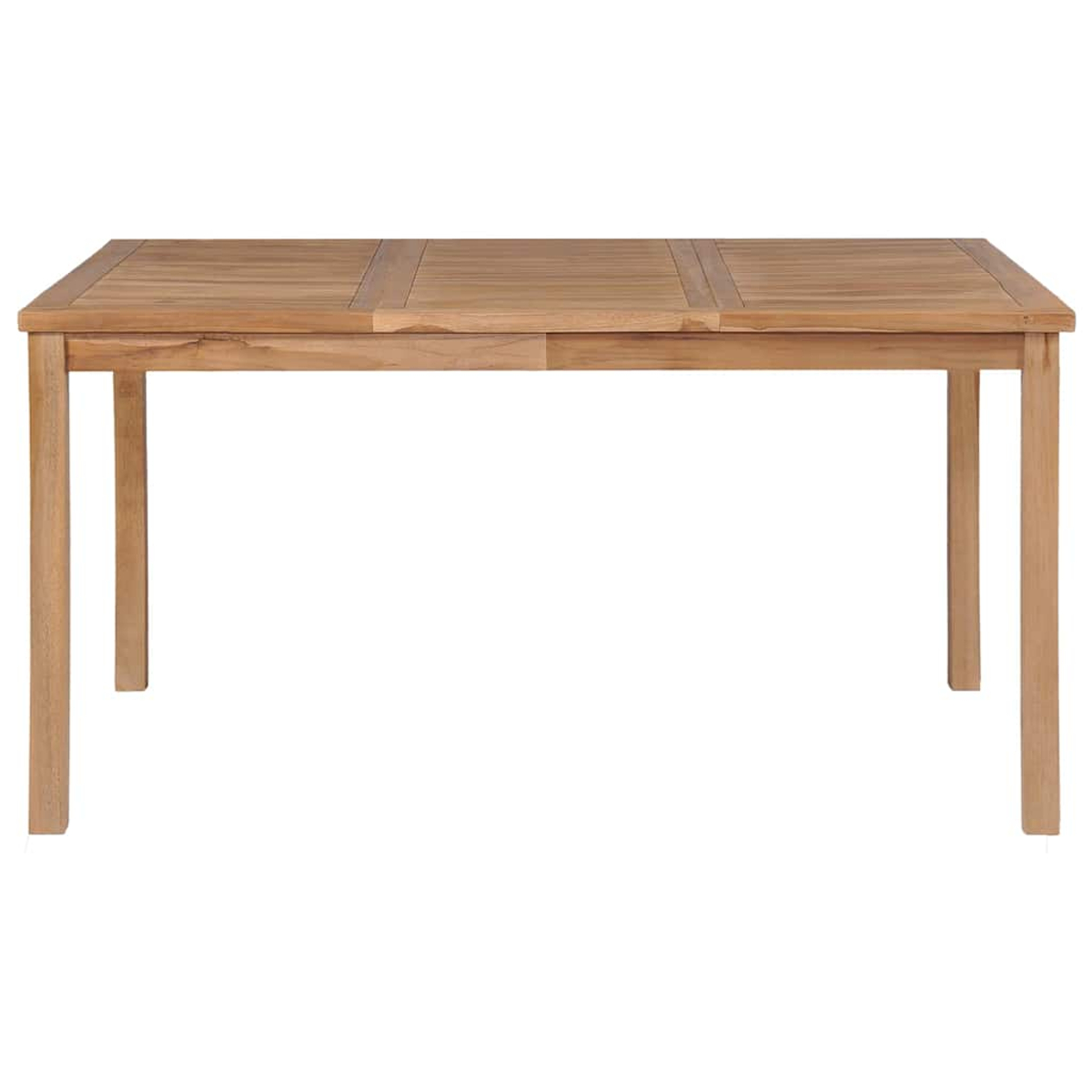 Un tavolo da pranzo rettangolare in legno di teak con tre segmenti.