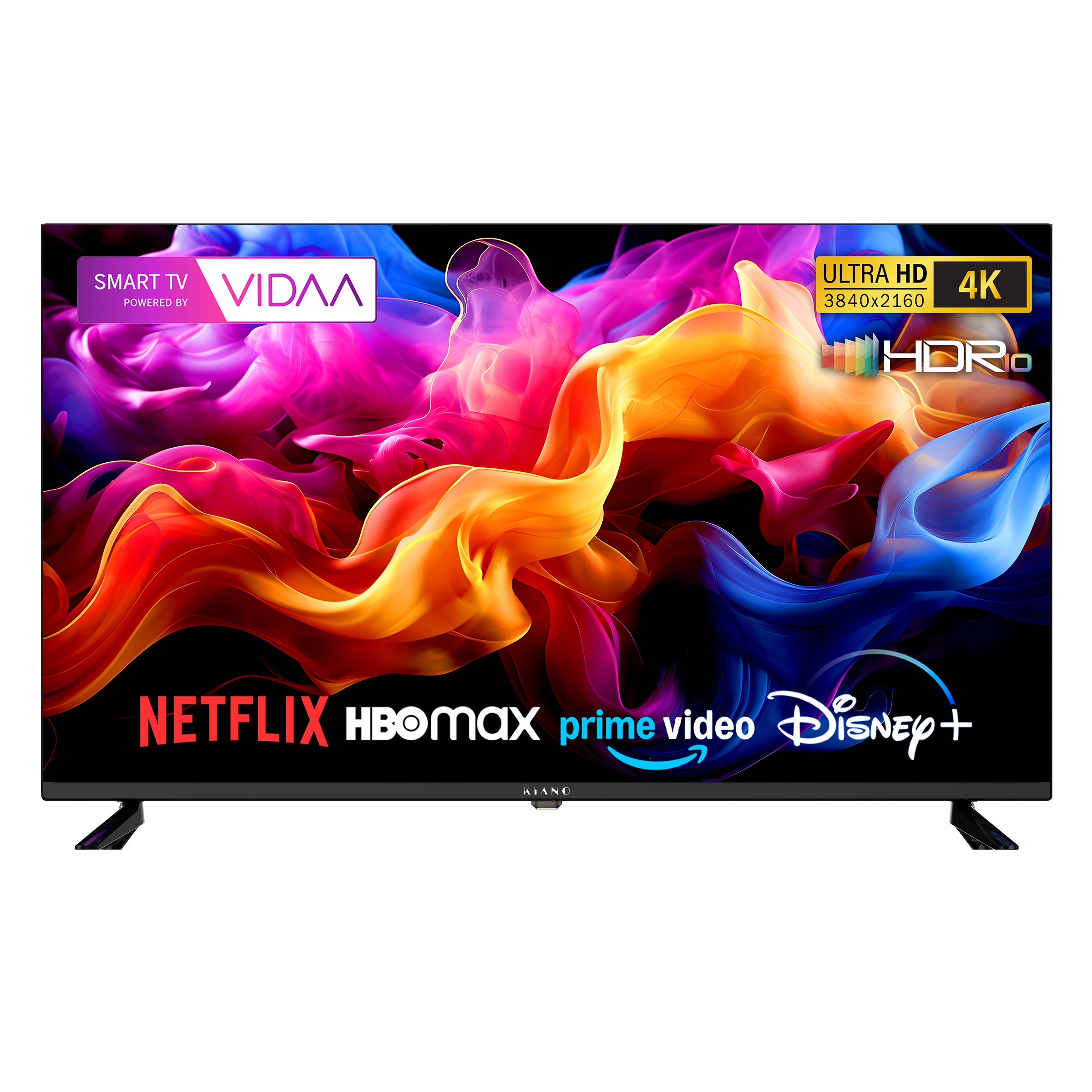 Smart TV z systemem VIDAA, 4K Ultra HD i HDR10. Wyświetla Netflix, HBO Max, Prime Video, Disney+.