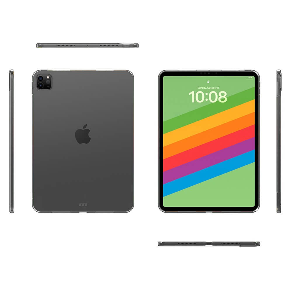 Ein graues Tablet wird von vorne, hinten und den Seiten gezeigt.