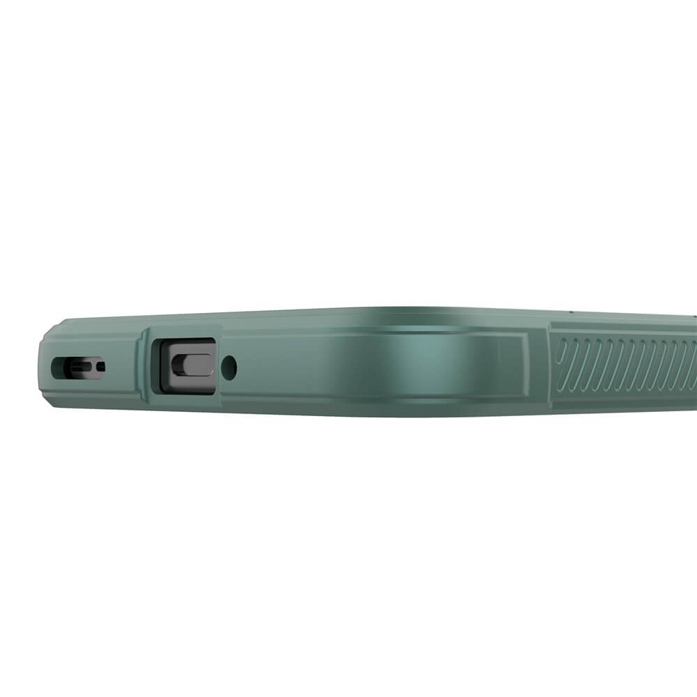 Custodia verde per telefono con pulsanti e porte laterali.