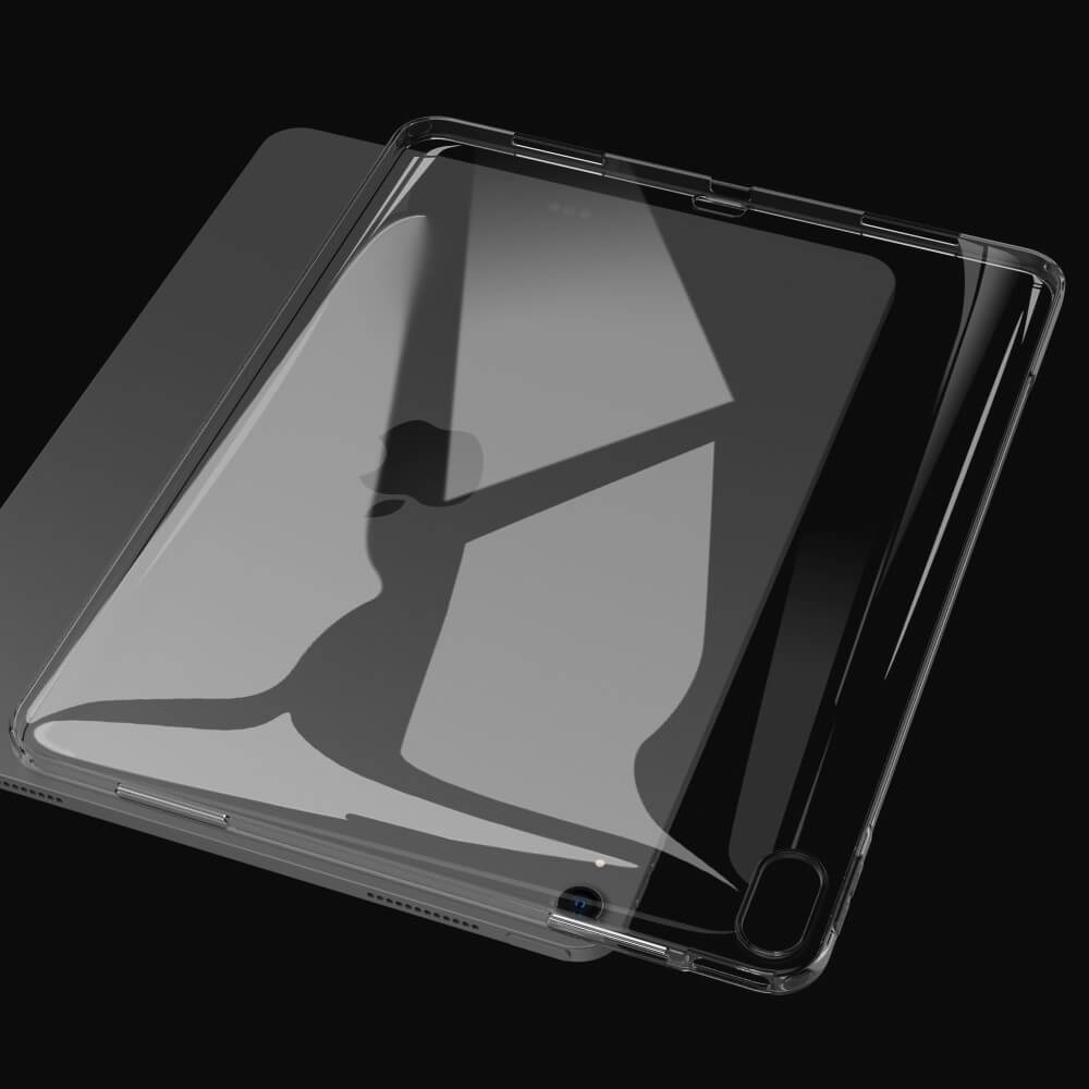 Ein transparenter Tablet-Schutz auf schwarzem Hintergrund.