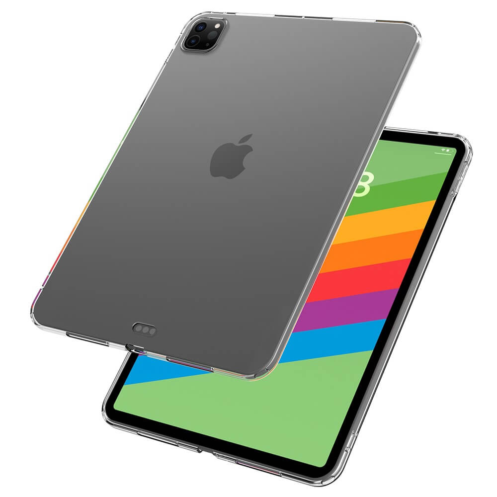 Ein durchsichtiger Tablet-Schutz auf einem bunten Hintergrund.