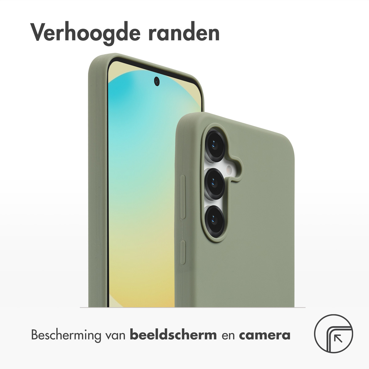 Groene telefoonhoes met drie camera's en verhoogde randen.