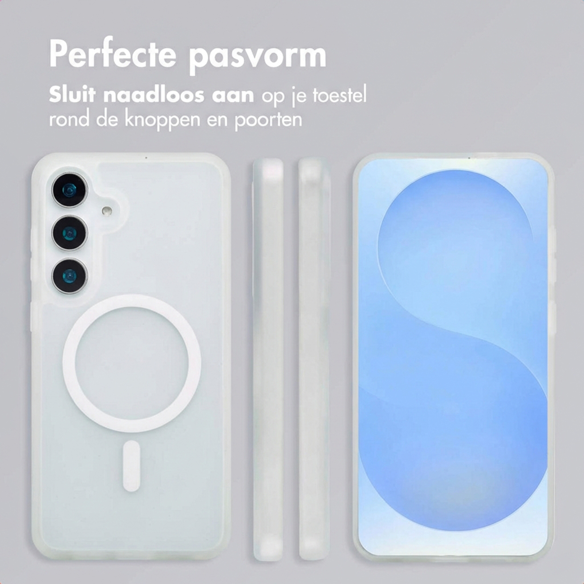 Custodia trasparente per telefono con anello MagSafe e tre fotocamere.