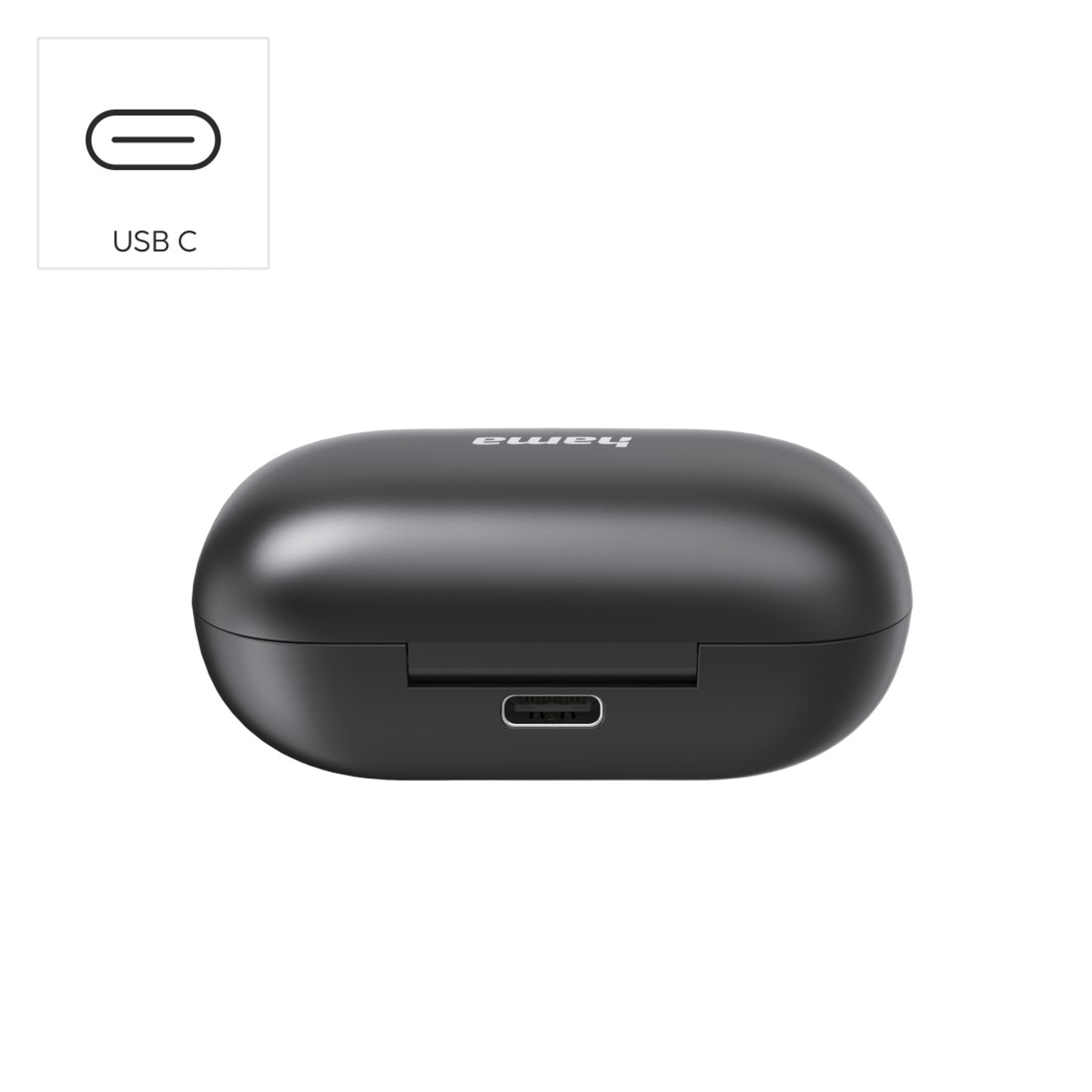 Czarne etui ładujące z portem USB-C i logo Hama.