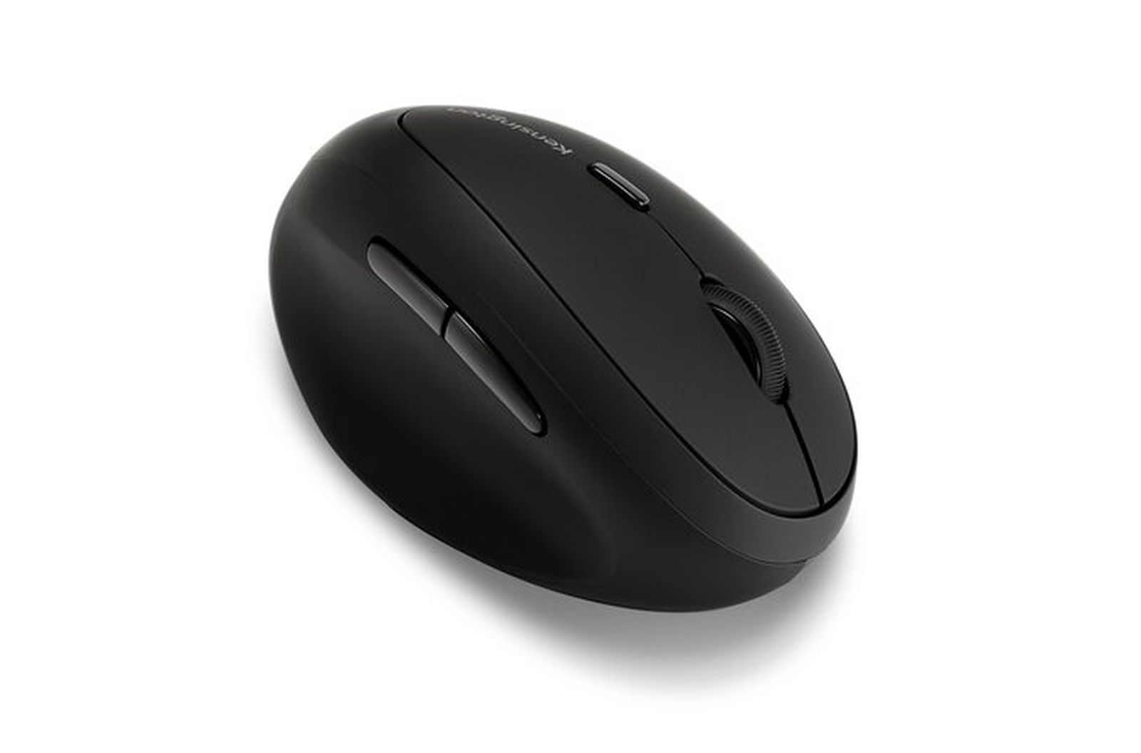 Un mouse wireless nero con rotellina di scorrimento e pulsanti laterali.