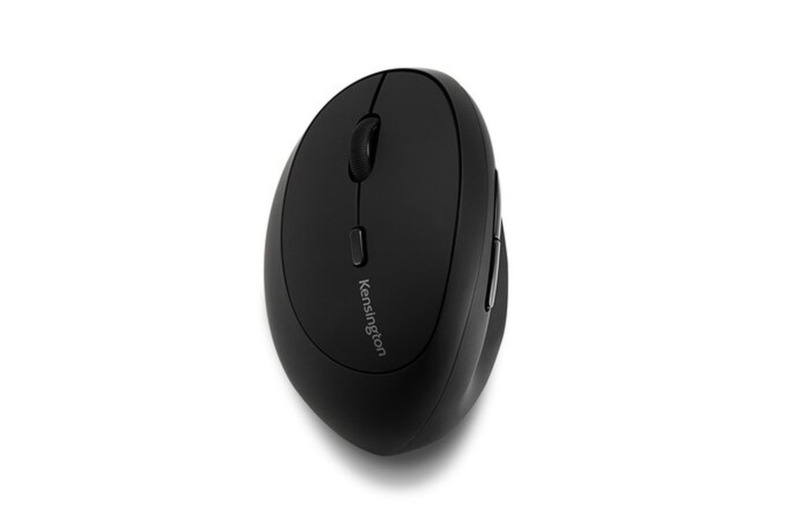 Un mouse per computer nero con rotellina di scorrimento e logo Kensington.