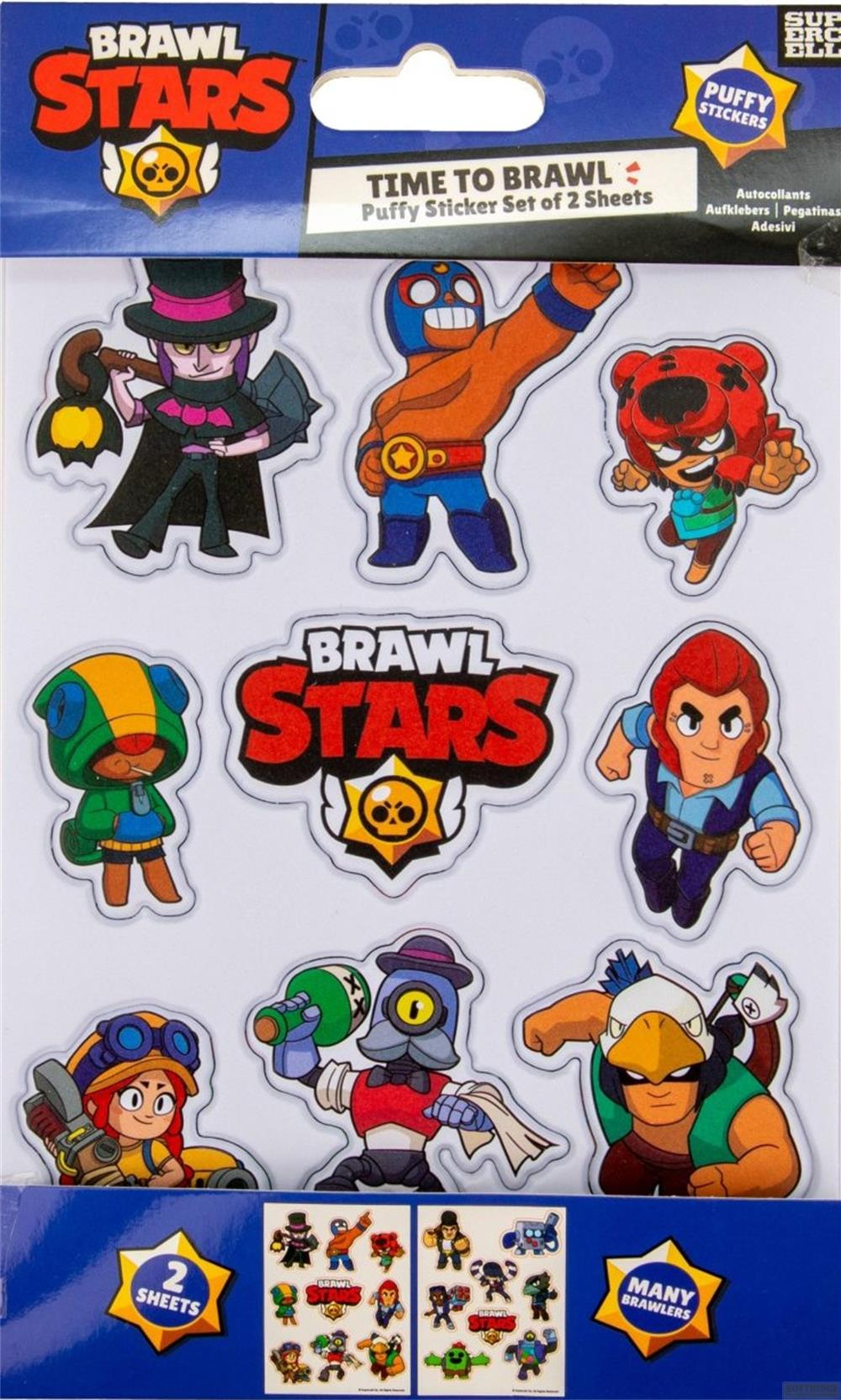 Brawl Stars Aufkleber mit verschiedenen Charakteren und dem Logo.