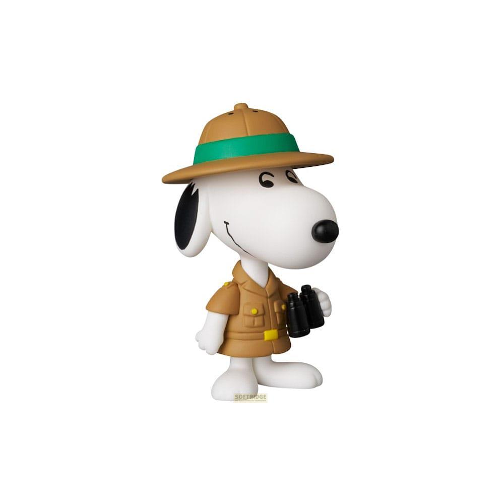 Snoopy als Entdecker mit Hut und Fernglas.