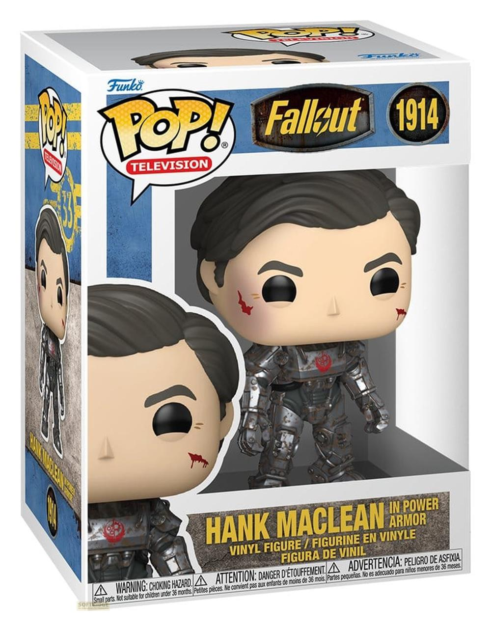 Figura de vinilo Funko Pop! Fallout Hank MacLean en armadura de poder con sangre.