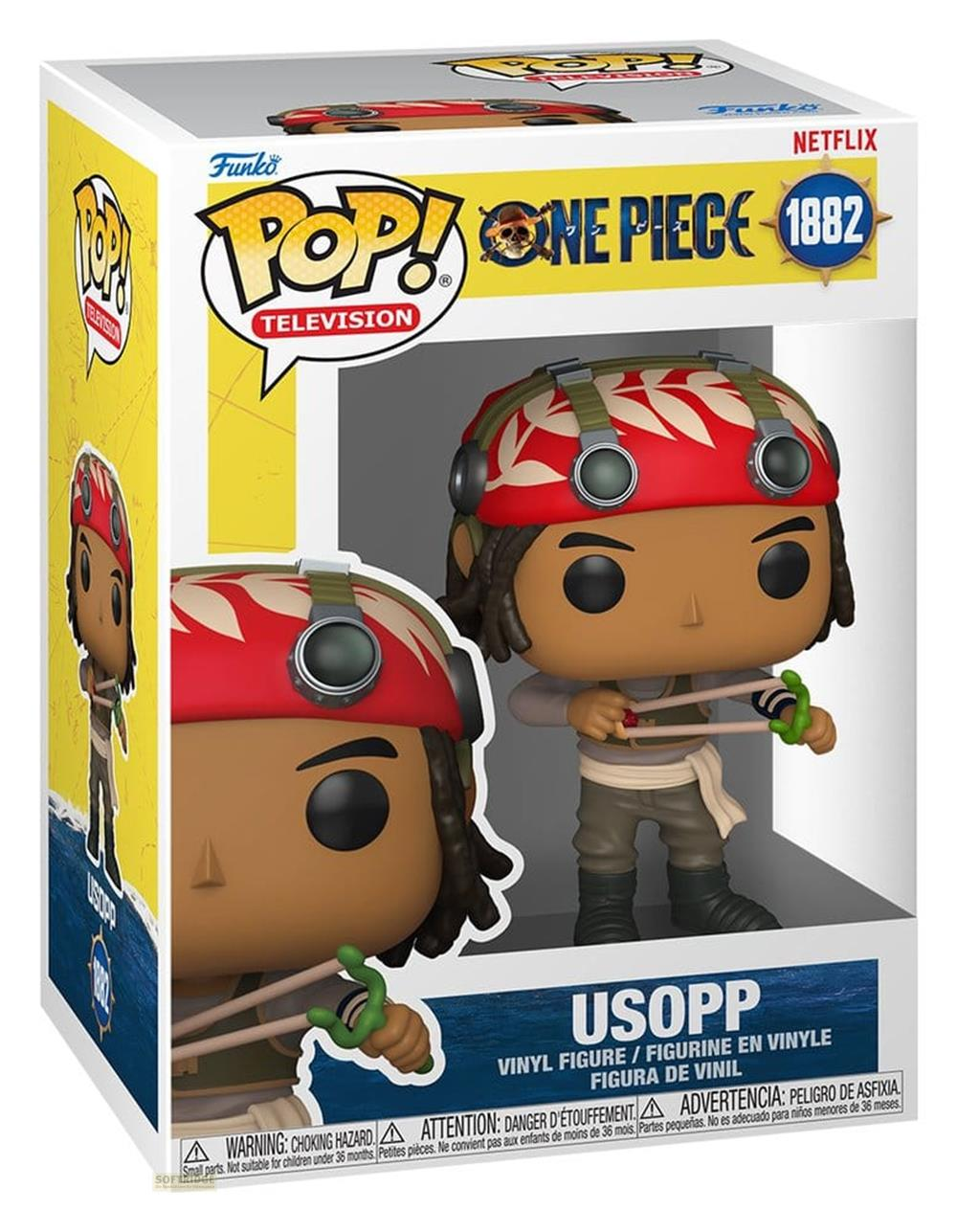 Funko Pop! Vinylfigur von Usopp aus One Piece, mit roter Kopfbedeckung.