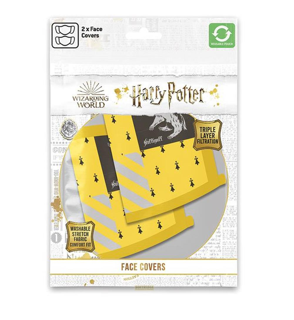 Harry Potter Hufflepuff Gesichtsbedeckungen mit 3-lagiger Filtration, gelb, mit Muster.
