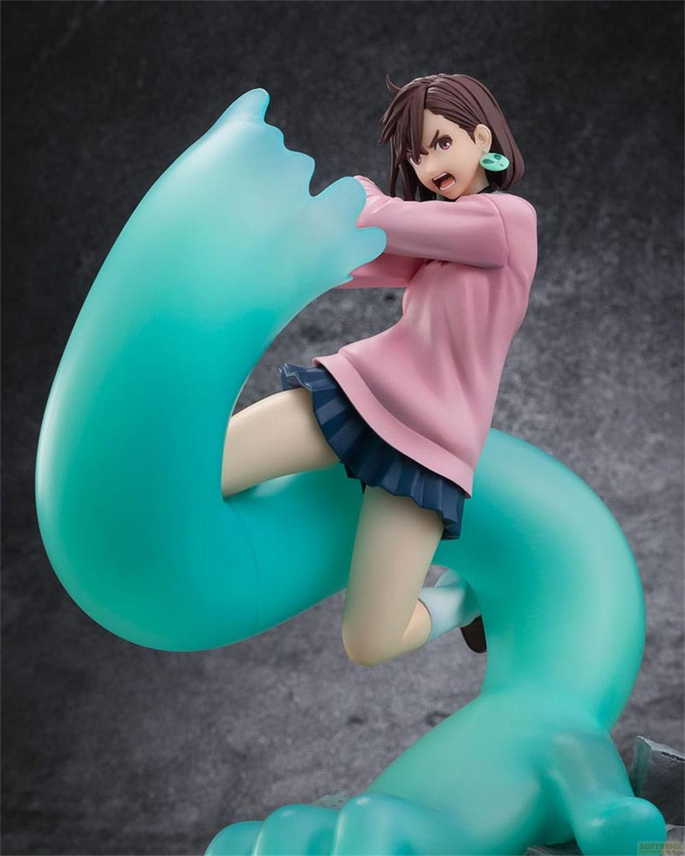 Anime-Figur einer jungen Frau in Rosa mit blauem Rock, umschlungen von einem blauen Tentakel.