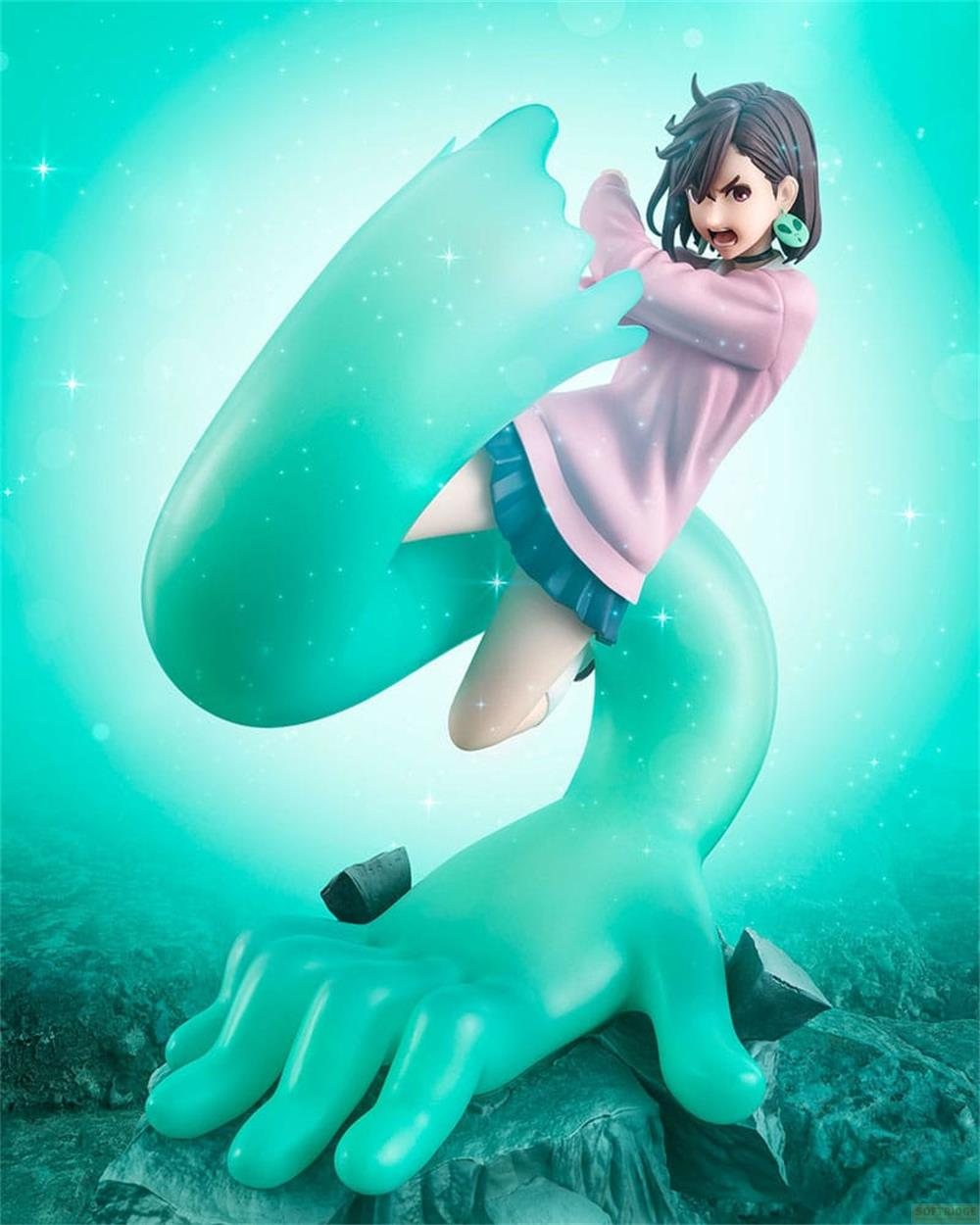 Anime-Figur einer jungen Frau, die von einer türkisfarbenen, schleimigen Kreatur umhüllt wird.