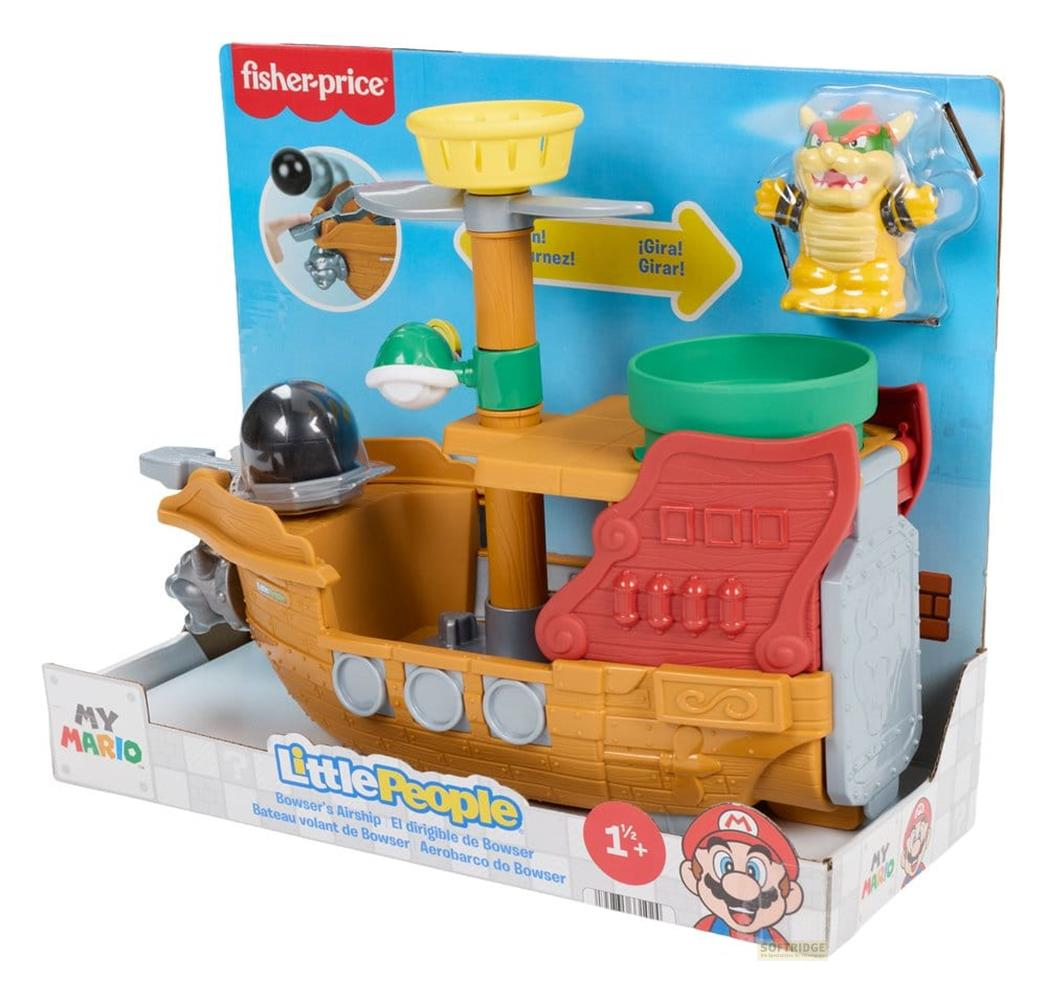 Fisher-Price Little People Bowsers Luftschiff-Spielzeug mit Bowser-Figur.