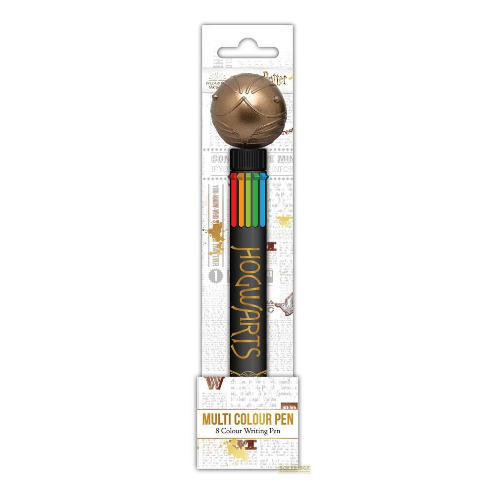 Ein goldener Schnatz-Stift mit Hogwarts-Schriftzug und 8 Farben.