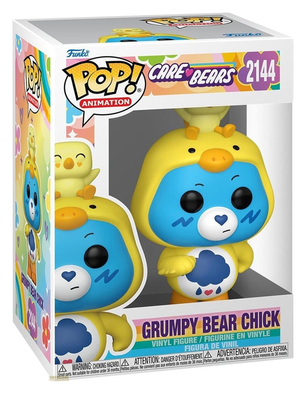 Funko Pop! Grumpy Bear Chick Vinylfigur. Blaues Bärenkind in gelbem Kükenkostüm.