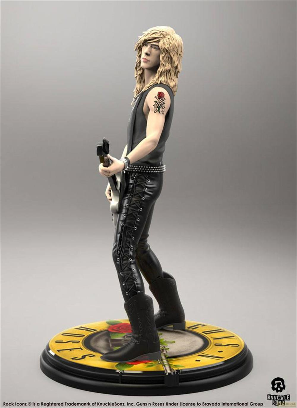 Eine Figur eines Sängers mit langen Haaren, der eine Gitarre hält und Lederkleidung trägt.