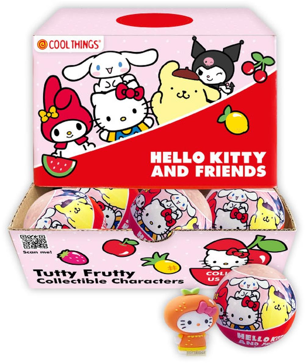 Hello Kitty und Freunde Tutty Frutty Sammelcharaktere Box mit Spielzeug.
