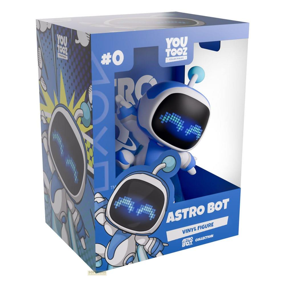 Una figura de vinilo azul de Astro Bot en una caja de "You Tooz Collectibles".