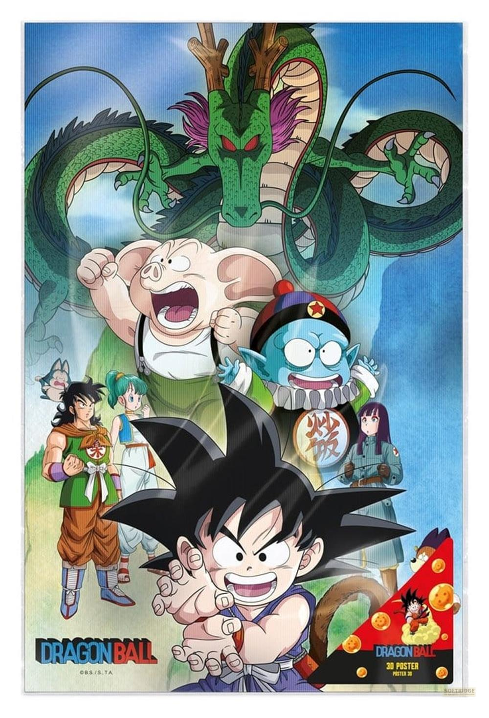 Dragon Ball Poster mit Goku, Shenlong, Oolong, Yamchu, Bulma und Android 18.
