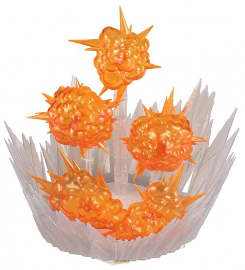 Orangefarbene Explosions-Effekte mit transparenten Eis-Fragmenten.
