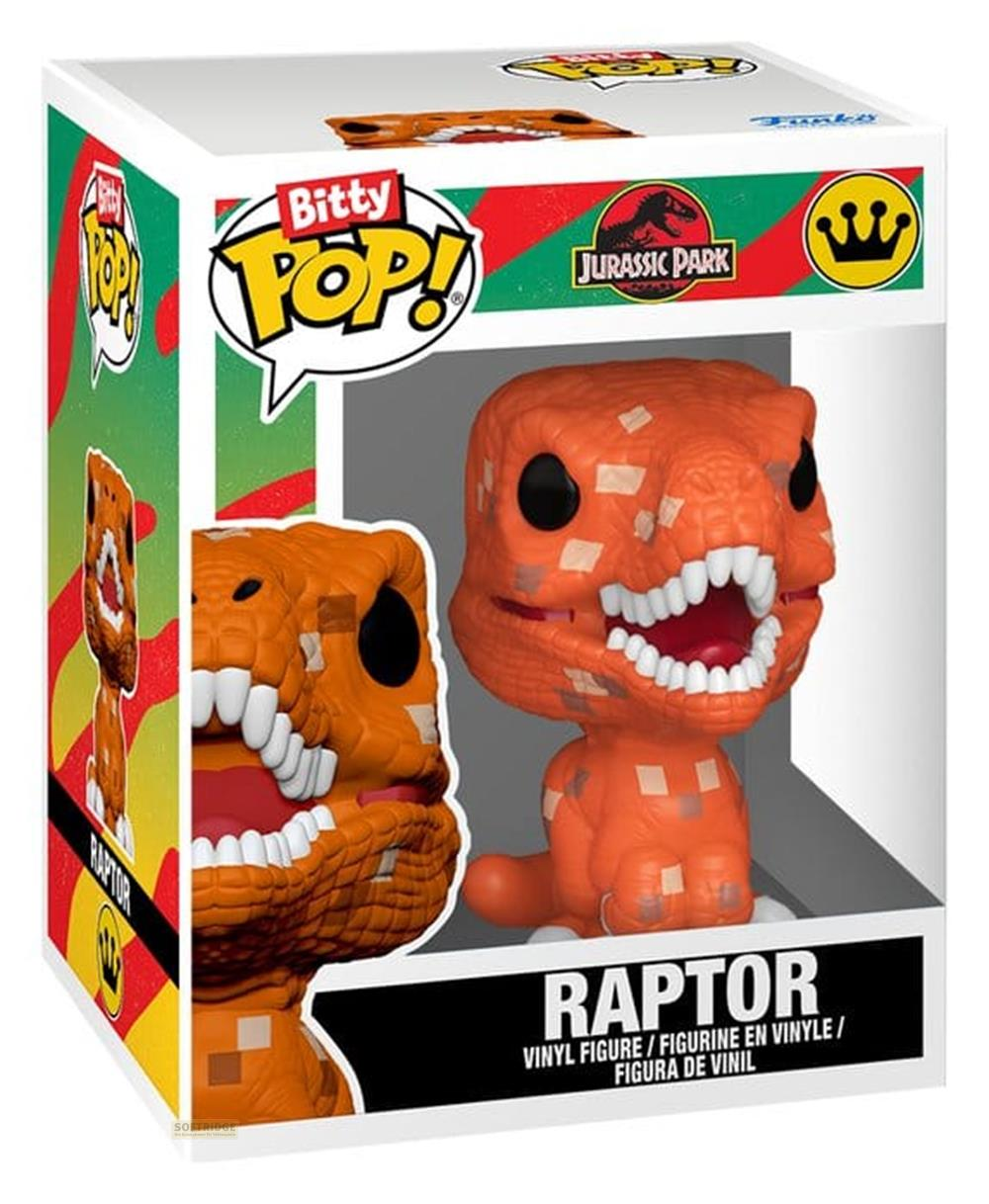 Figura Funko Pop de vinilo naranja de Raptor de Jurassic Park.