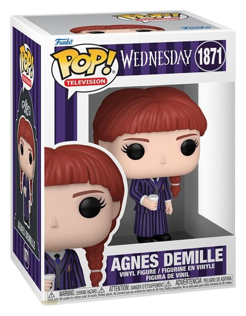 Funko Pop! Agnes Demille Vinyl Figur in Verpackung, lila gestreiftes Kleid.