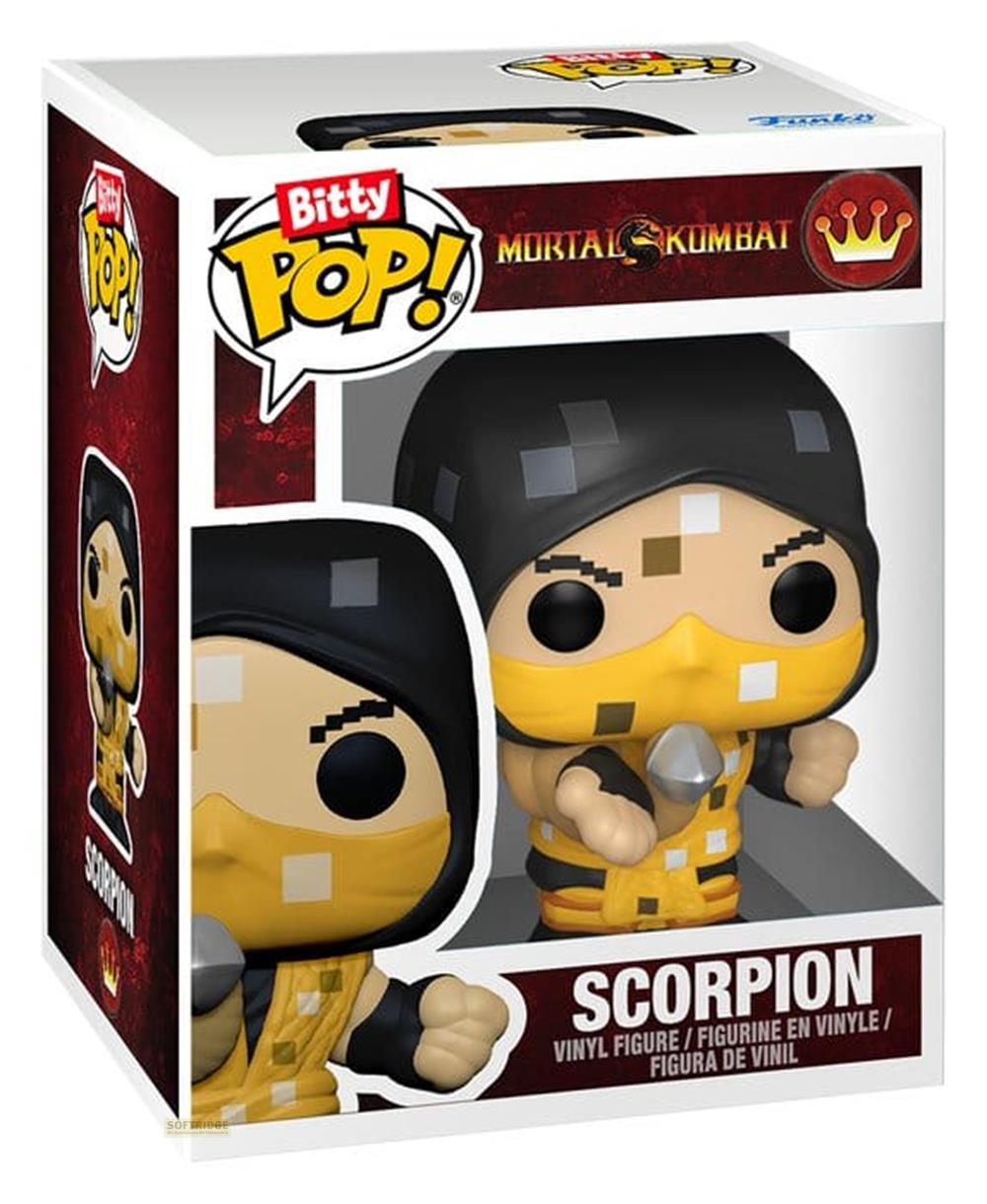 Un vinilo Funko Pop de Scorpion de Mortal Kombat, con traje amarillo y máscara negra.