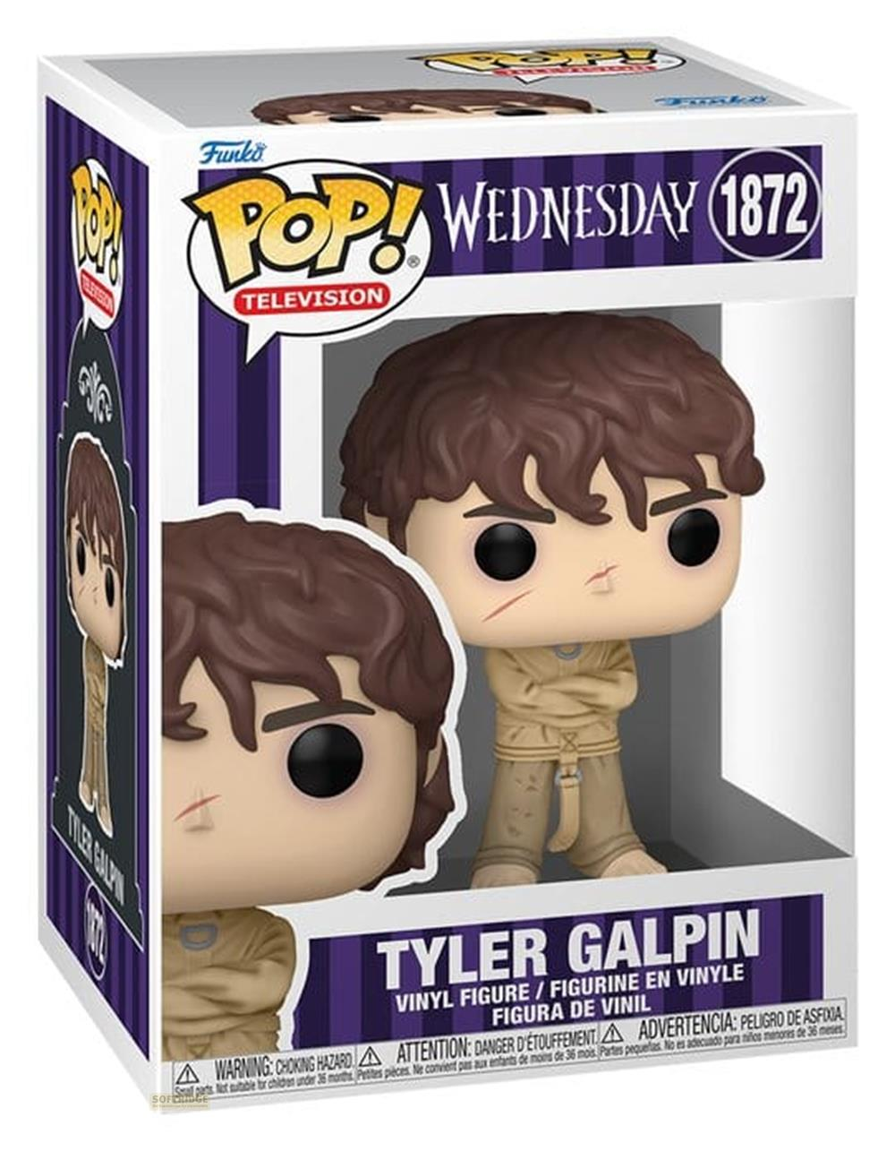 Figura Funko Pop de Tyler Galpin de Wednesday, con ropa beige, brazos cruzados.