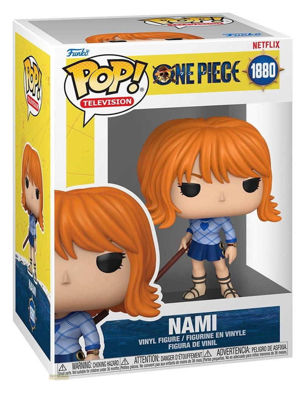 Funko Pop! Nami Figur aus One Piece im Karton, Netflix Edition.