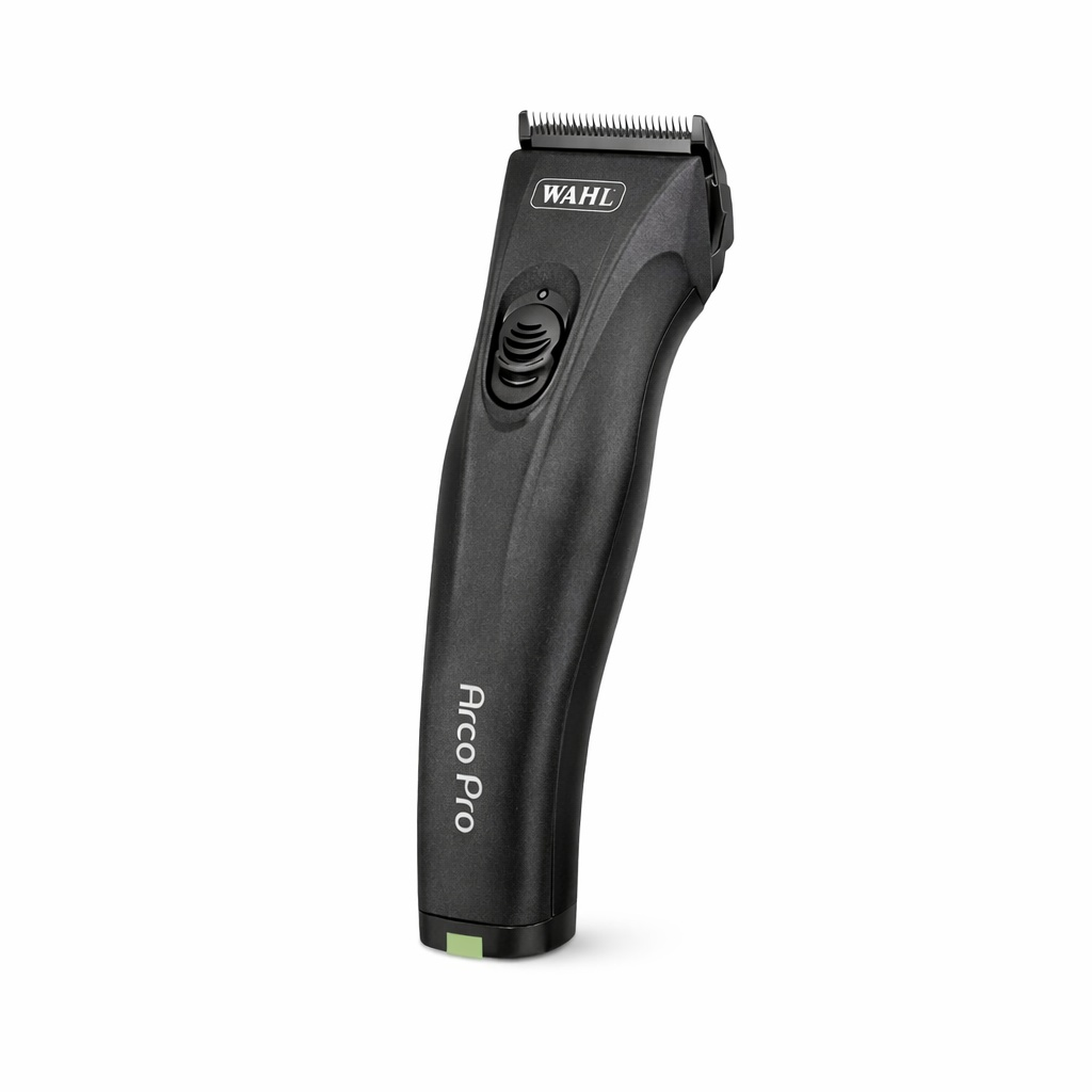 Schwarzer WAHL Arco Pro Haarschneider mit silbernen Klingen und grünem Detail.