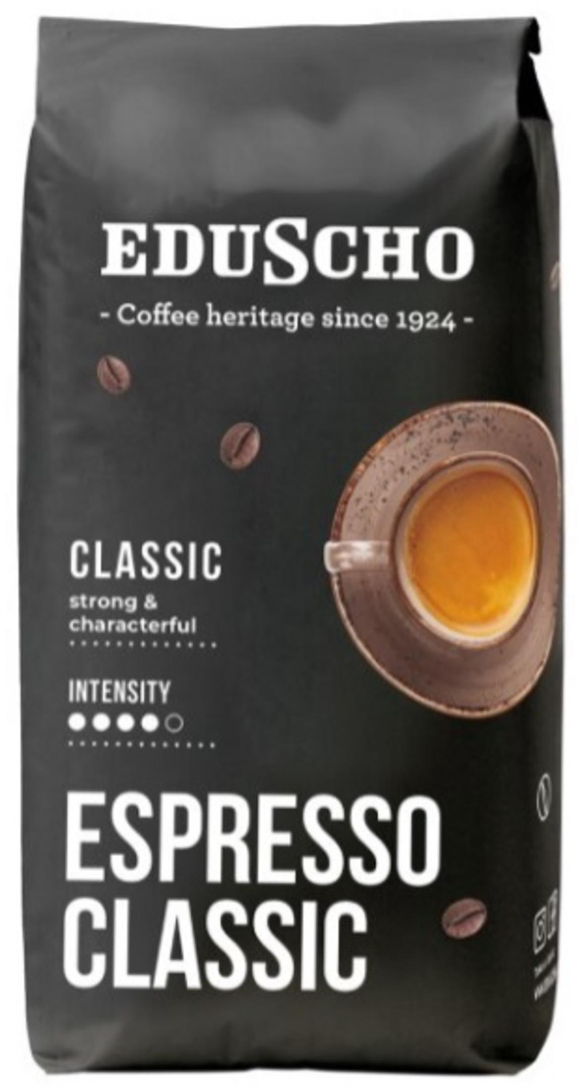 Sacchetto nero di caffè EDUSCHO Espresso Classic. Con tazza da caffè e chicchi.