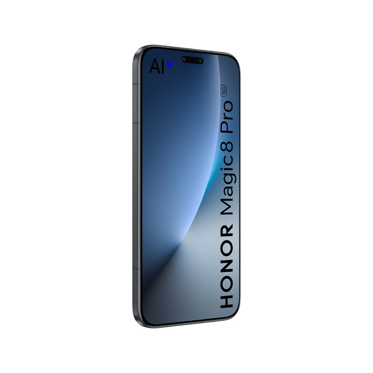 Czarny smartfon z napisem HONOR Magic8 Pro 5G i AI na ekranie.