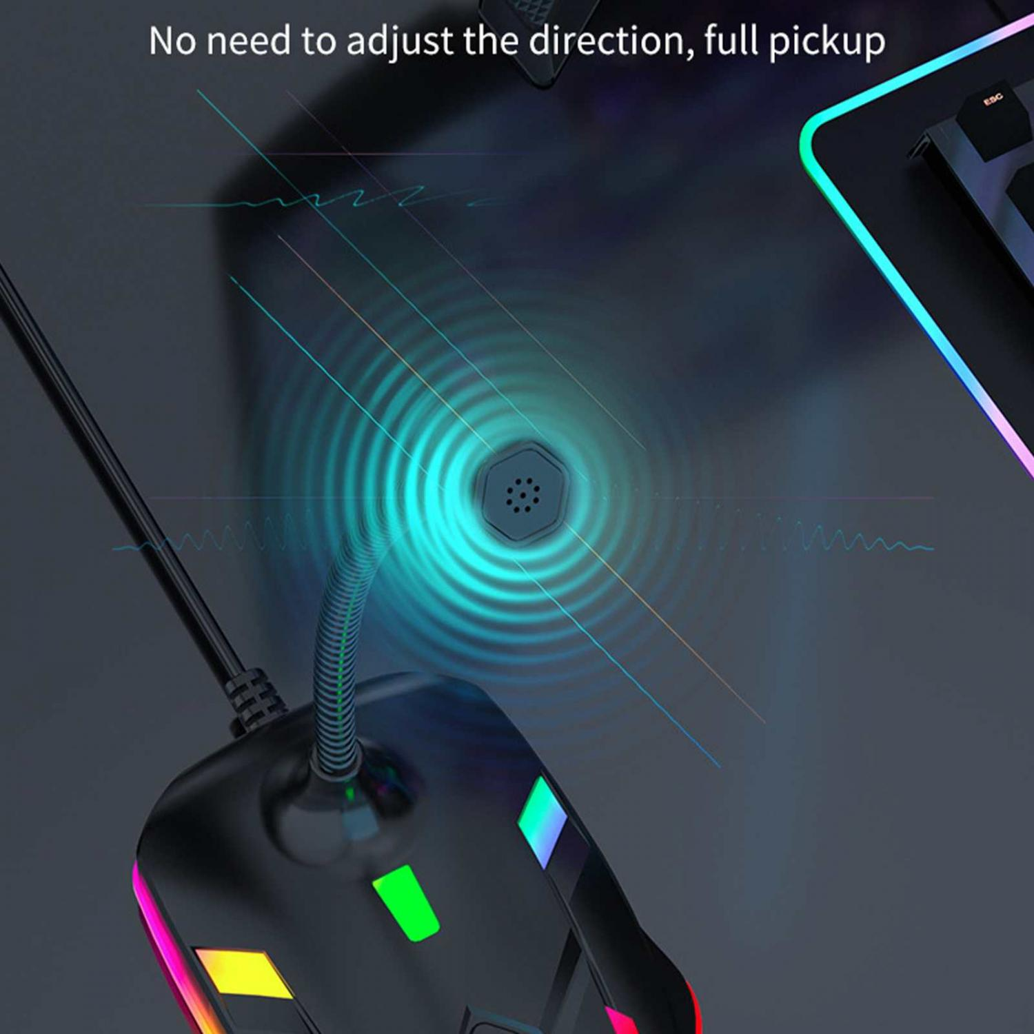 Schwarze Gaming-Maus mit RGB-Lichteffekten und Wellenmuster.