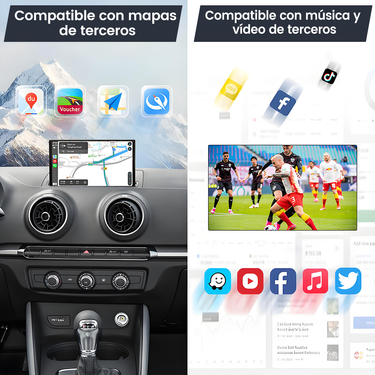 Sistema de infoentretenimiento del coche muestra iconos de apps.
