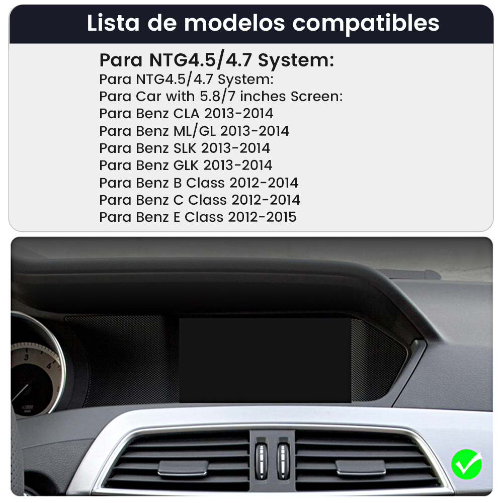 Lista de modelos compatibles y vista detallada del salpicadero.